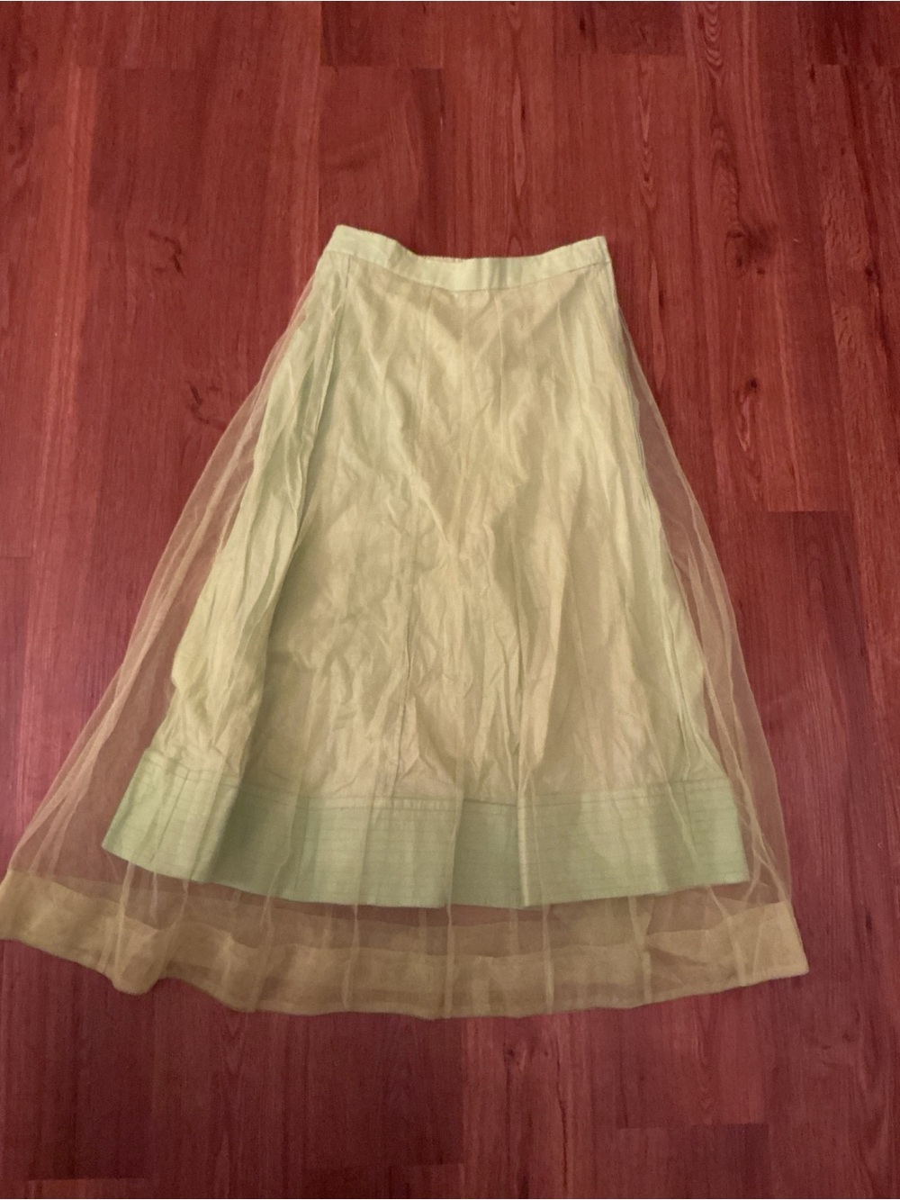 Vintage Light Green A-Line Tulle Overlay Skirt